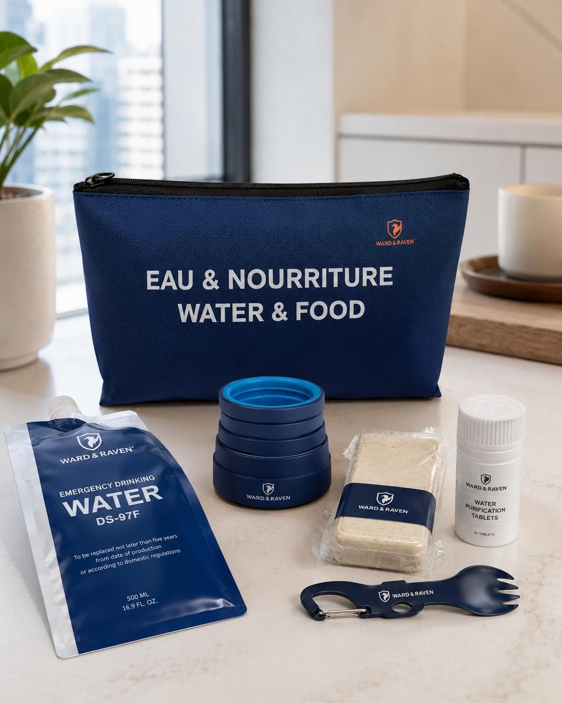 Ward & Raven water and food pod with water, ration, tablets and utensil